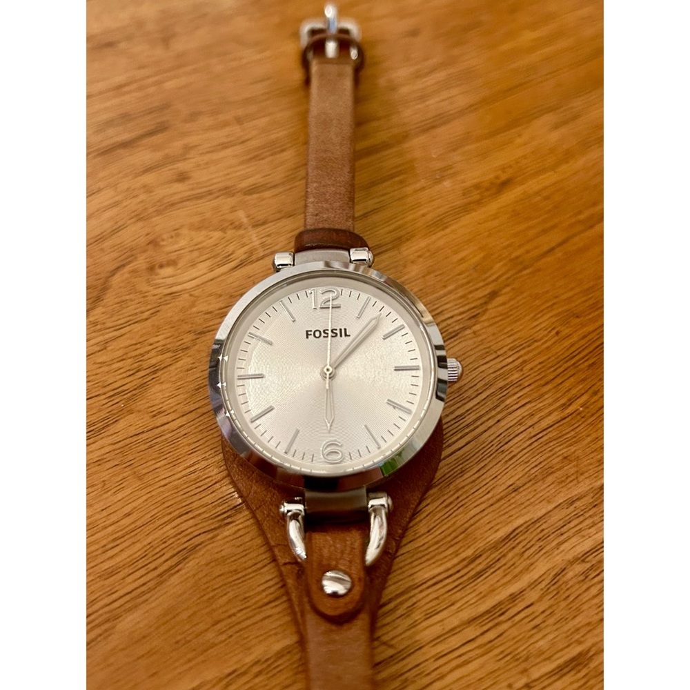Fossil Leather and Silver Watch